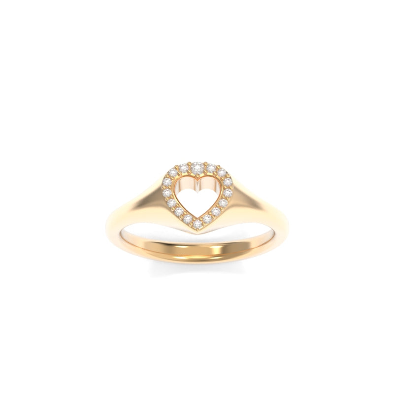 Open Heart Pavé Signet Ring - 18K Champagne Gold