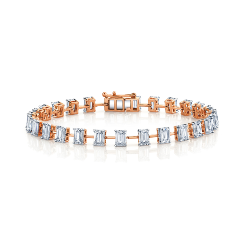 Spaced Emerald Cut Diamond Tennis Bracelet 14K Rose Gold
