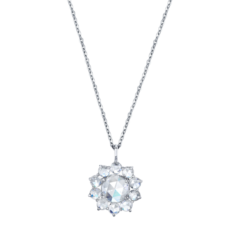 Rose Cut Diamond Floral Pendant