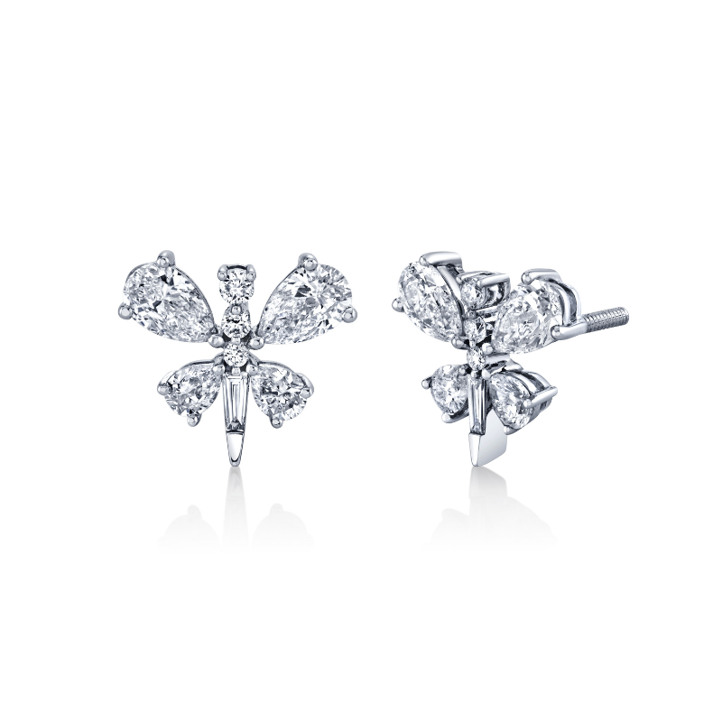 Diamond Dragonfly Studs - 14K White Gold