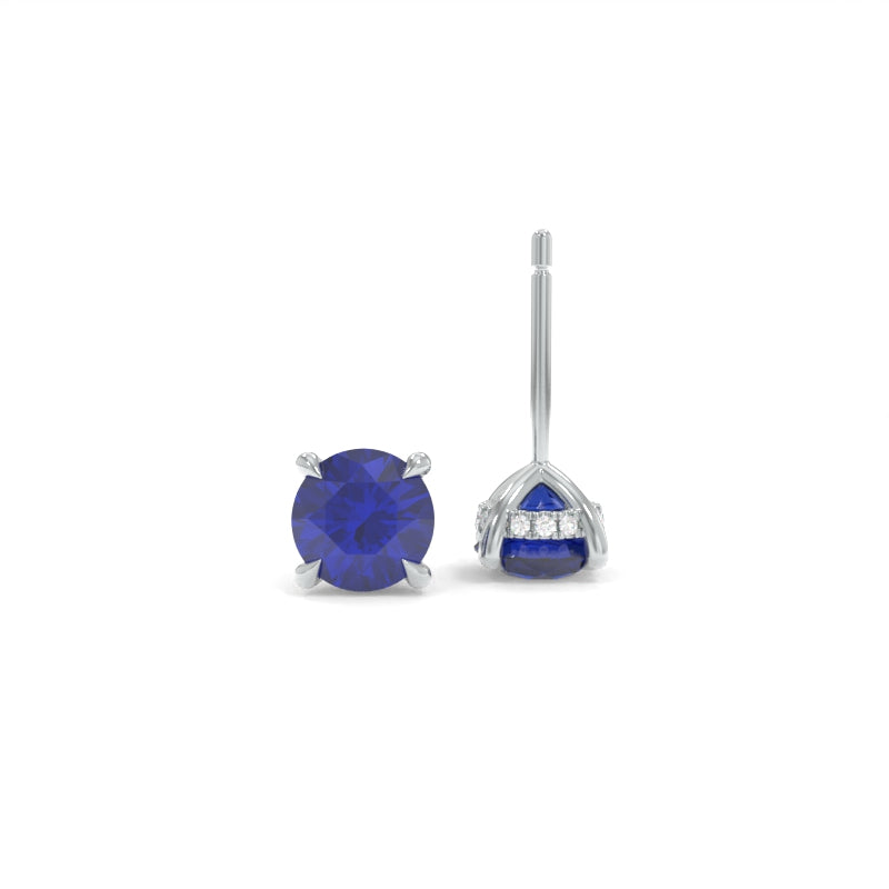 Taylor Studs - 6.5mm Round Lab Grown Blue Sapphires - 18K White Gold