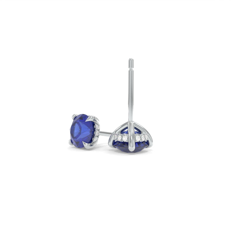 Taylor Studs - 6.5mm Round Lab Grown Blue Sapphires - 18K White Gold