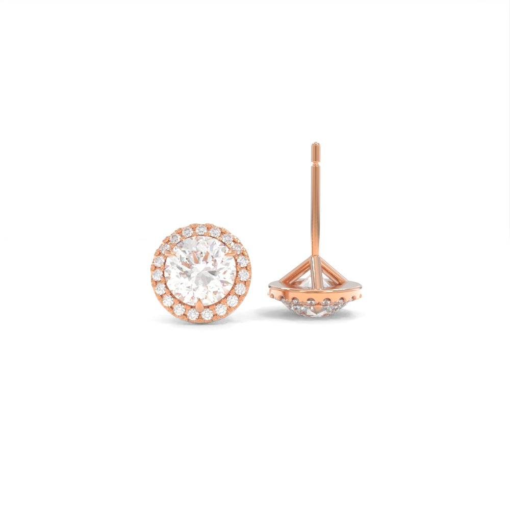 Halo Studs - 5mm Round Lab Grown Diamonds - 18K Rose Gold