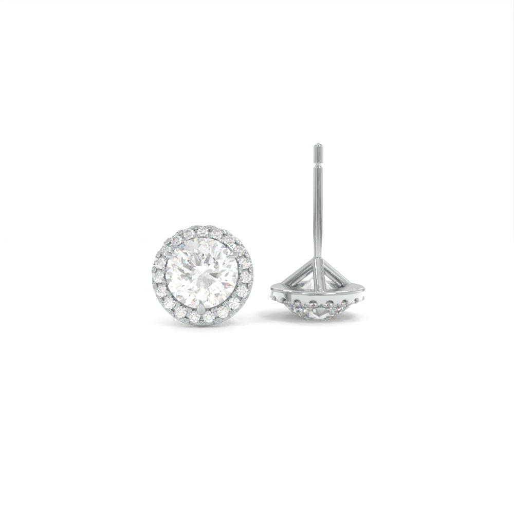 Halo Studs - 5mm Round Lab Grown Diamonds - 18K White Gold