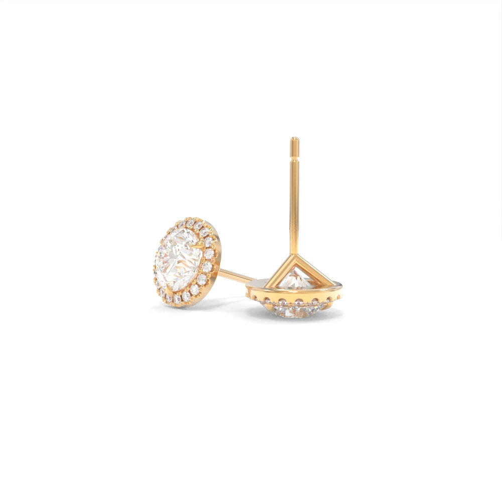 Halo Studs - 5mm Round Lab Grown Diamonds - 18K Champagne Gold