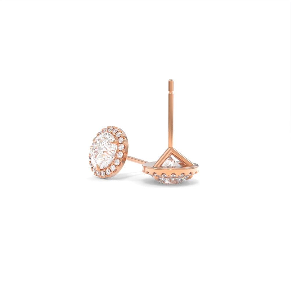 Halo Studs - 5mm Round Lab Grown Diamonds - 18K Rose Gold