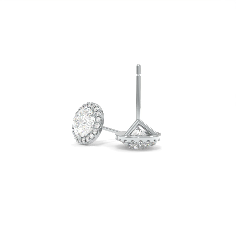 Halo Studs - 5mm Round Lab Grown Diamonds - 18K White Gold