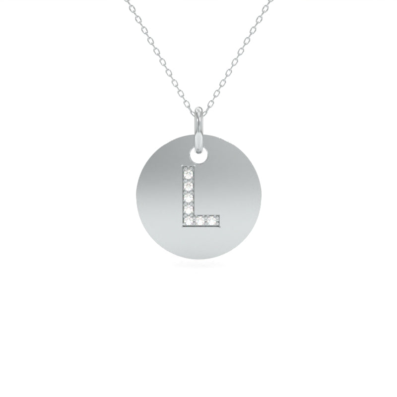 Diamond Circle Initial Pendant - Letter "L"