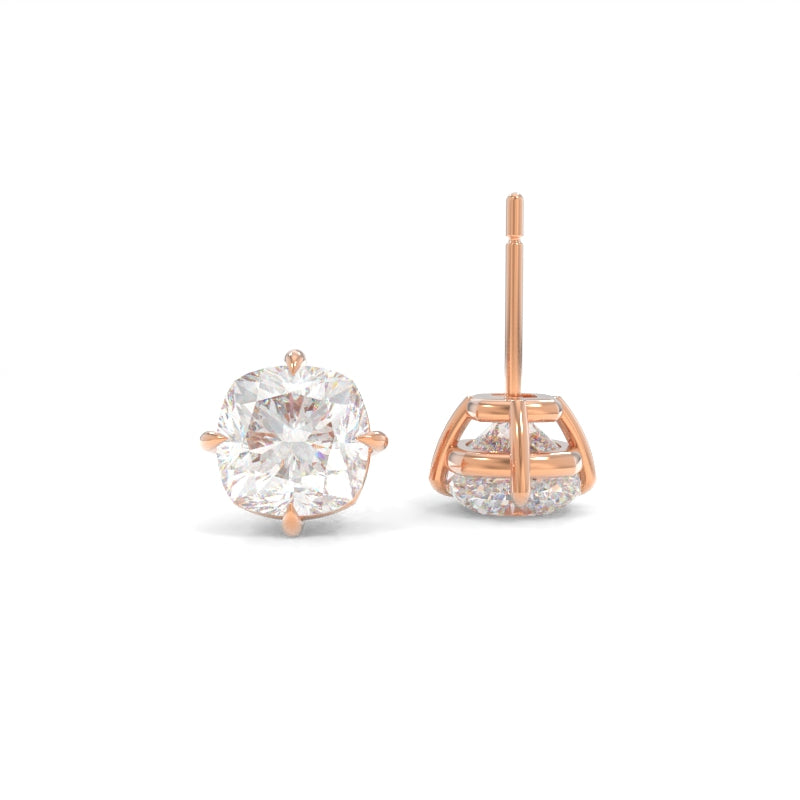 Nora Studs 5mm Modern Cushion Moissanite - 18K Rose Gold