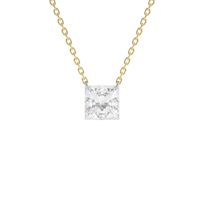 18ct White gold 0.55ct Four Princess Cut Diamond; Colour: F-G, Clarity  VS1-SI1 Pendant & 14ct Chain - Britannia Jewellery