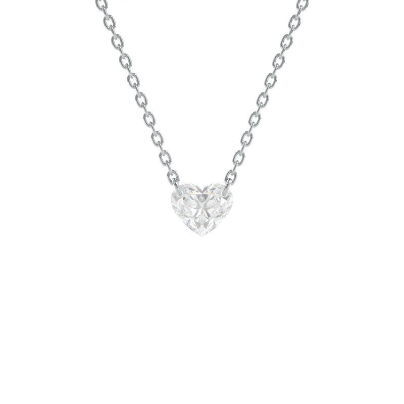 Floating Diamond Pendant Heart - 18K White Gold