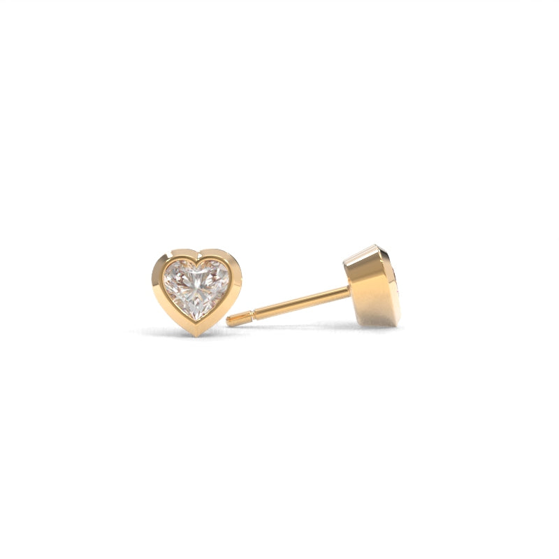 Beveled Bezel Studs Heart - 18K Champagne Gold