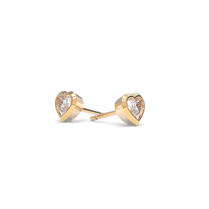 Beveled Bezel Studs Heart - 18K Champagne Gold