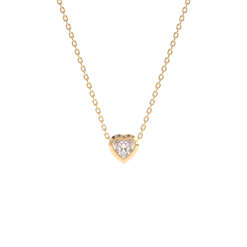 Beveled Bezel Diamond Heart Necklace - 18K Champagne Gold