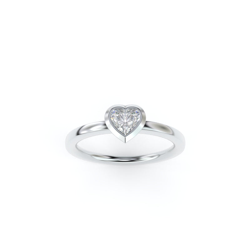 Bezel Set Solitaire Heart - 18K White Gold