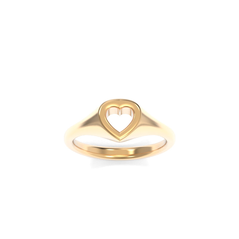 Open Heart Signet Ring - 18K Champagne Gold