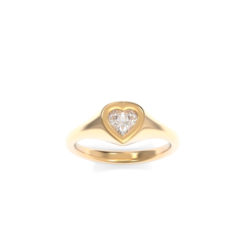 Diamond Heart Signet Ring - 18K Champagne Gold