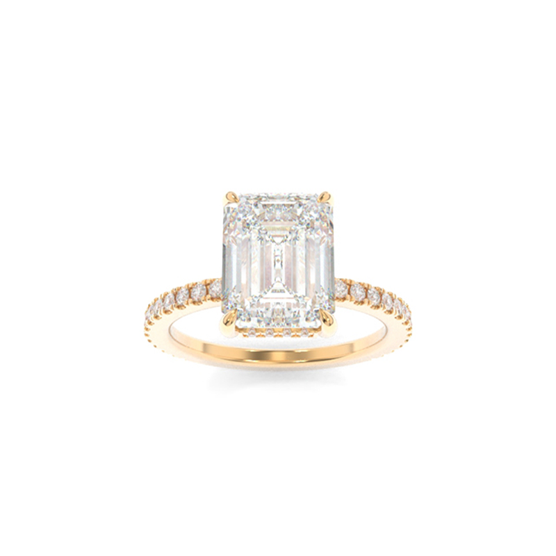 70-Pointer Emerald Cut Solitaire Diamond Accents Shank 18K Yellow Gold