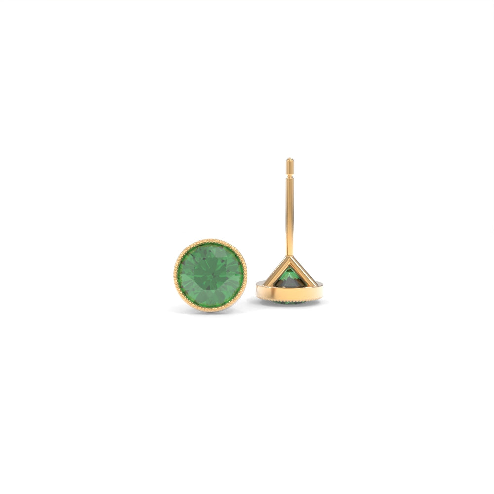 Bezel Set Emerald Studs - 18K Champagne Gold