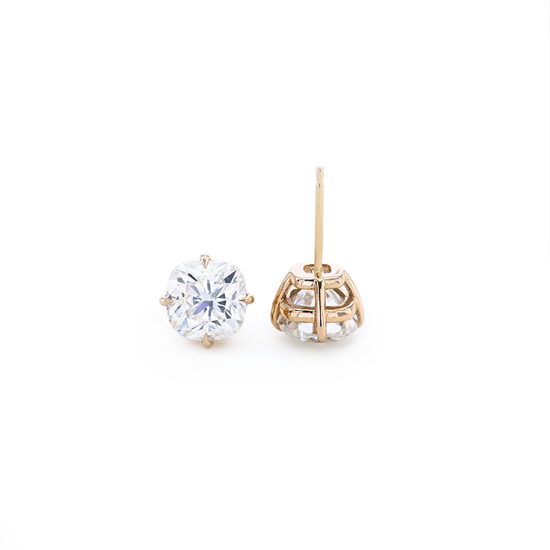 Nora Studs 6mm Brilliant Cushion Moissanite - 18K Champagne Gold