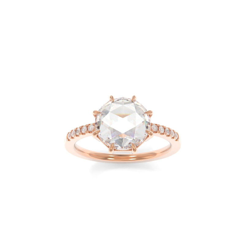 Rose Ring - 8.5mm Round Rose Cut TTG Moissanite
