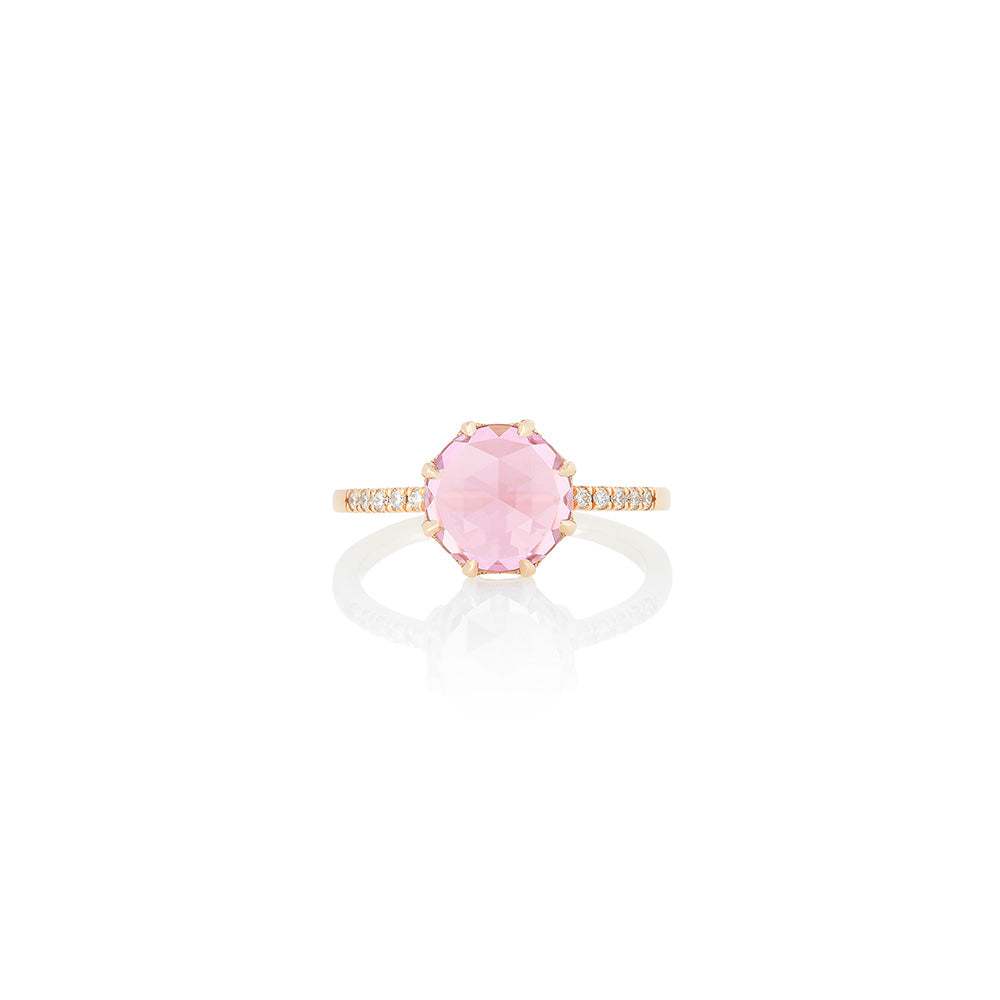 Rose Ring - 8.5mm Round Rose Cut Lab Grown Pink Sapphire